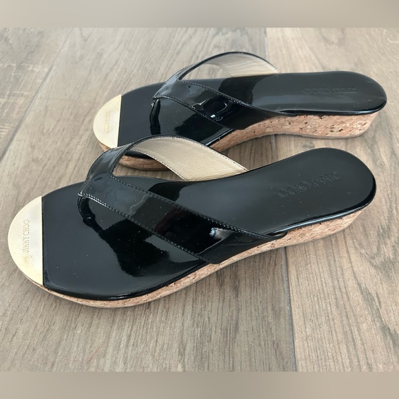 Jimmy Choo Shiny Black Patent Leather Sandals - Picture 6 of 9